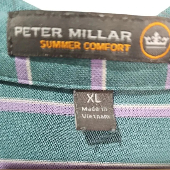 Peter Millar Men's Stripe Polo Sea Foam green Lilac Size XL - Picture 7 of 10